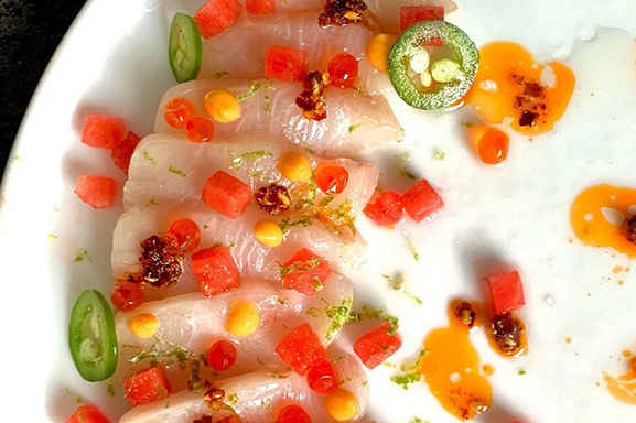 Spicy Hamachi Crudo with Watermelon